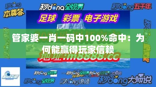 管家婆一肖一码中100%命中：为何能赢得玩家信赖