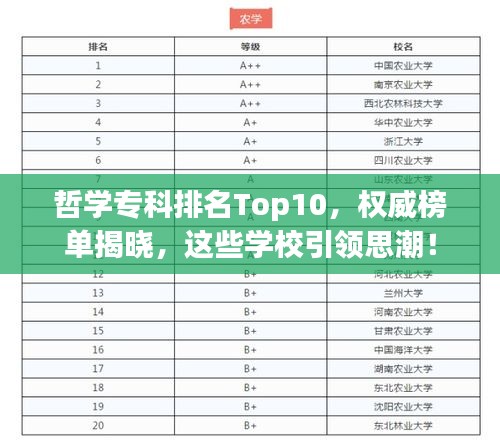 哲学专科排名Top10，权威榜单揭晓，这些学校引领思潮！