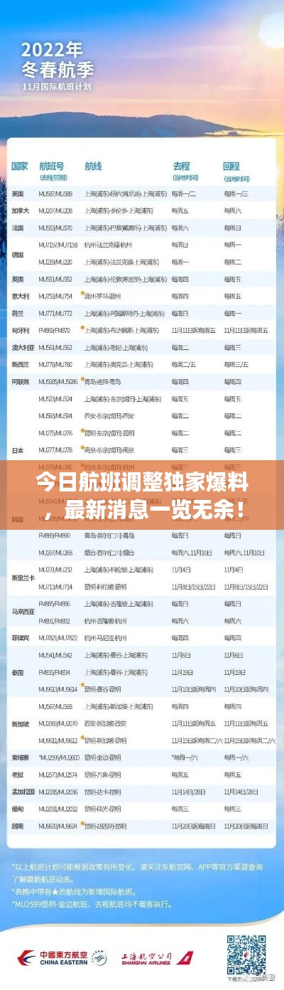 今日航班调整独家爆料，最新消息一览无余！