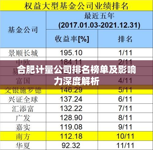 合肥计量公司排名榜单及影响力深度解析