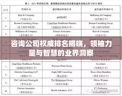 咨询公司权威排名揭晓，领袖力量与智慧的业界洞察