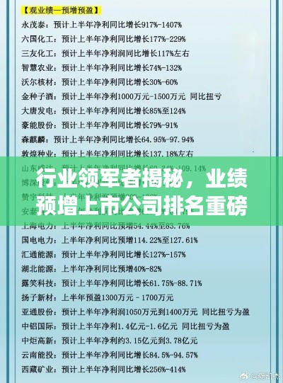 行业领军者揭秘，业绩预增上市公司排名重磅出炉！
