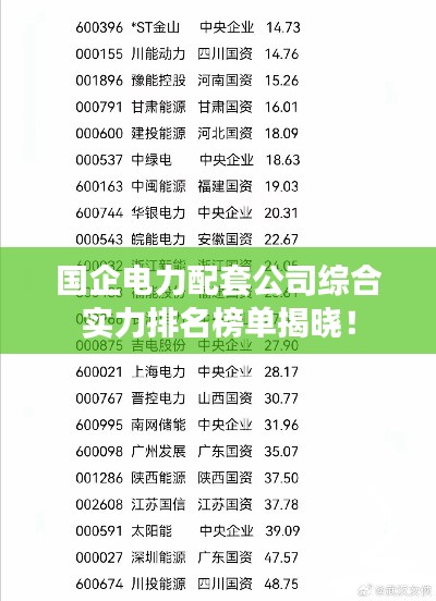 国企电力配套公司综合实力排名榜单揭晓！